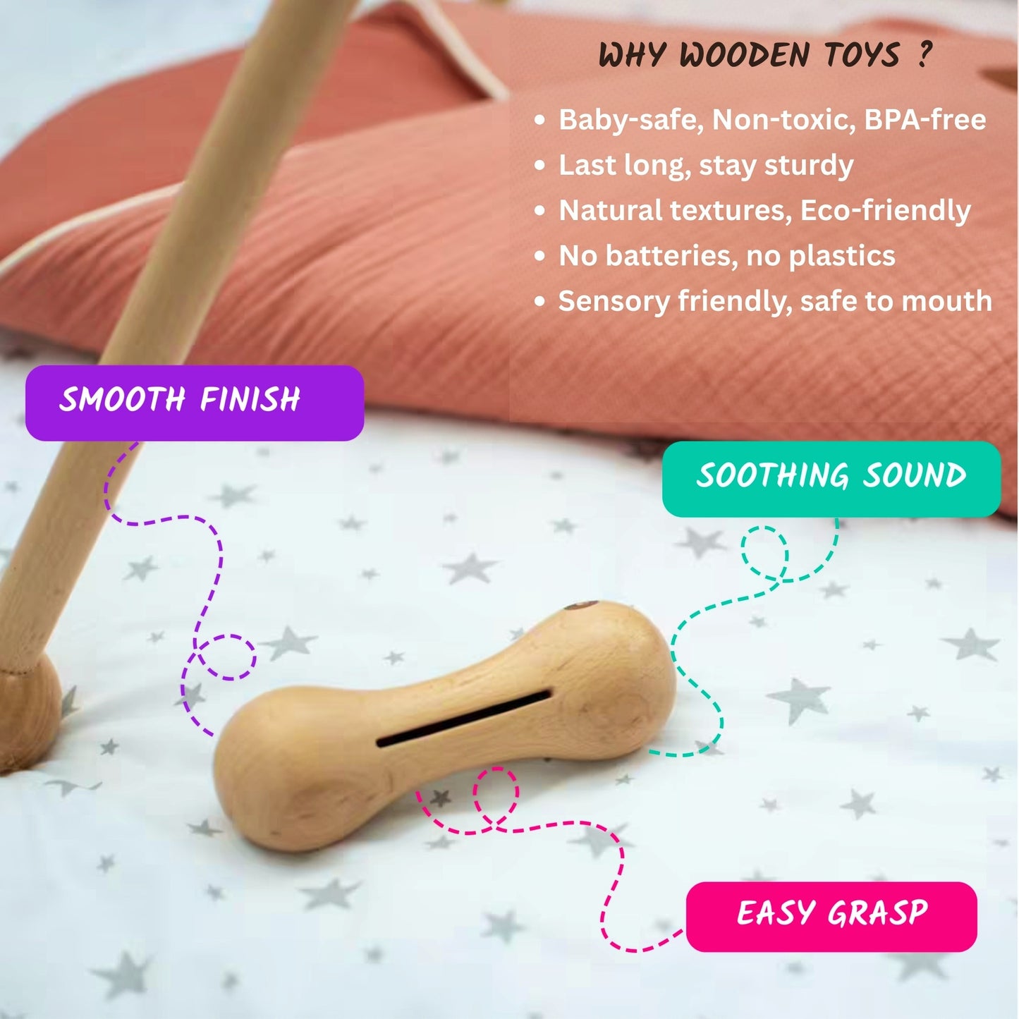 Bhupadh Newborn Gift Box 0-12 Months | 3-in-1 Crochet Rattle & Wooden Teether (Koala Collection1) | Handmade, Non-Toxic Natural Material, BPA-Free | Premium Montessori Sensory Toys
