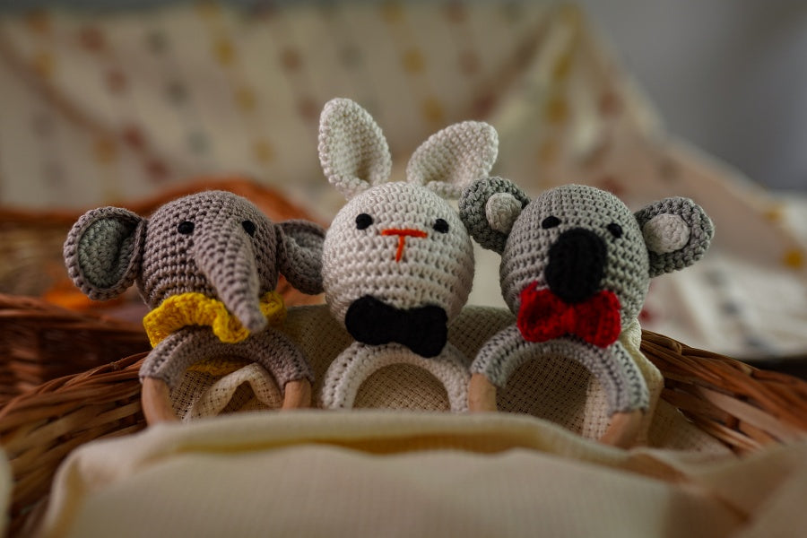 Bhupadh Rabbit Crochet Rattle – Soft Baby Rattle Toy | Handmade with Natural Materials | Montessori-Inspired Newborn Sensory Toy & Teether | Ideal Gift for Baby Showers & First Milestones (3+ Months)