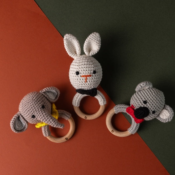 Bhupadh Rabbit Crochet Rattle – Soft Baby Rattle Toy | Handmade with Natural Materials | Montessori-Inspired Newborn Sensory Toy & Teether | Ideal Gift for Baby Showers & First Milestones (3+ Months)