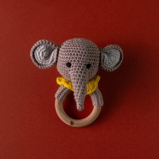 Bhupadh Elephant Crochet Rattle – Handmade Baby Rattle Toy | Soft, Non-Toxic, Montessori Sensory Toy for Newborns & Infants | Ideal Baby Shower Gift, Safe Teething Relief (3+ Months)