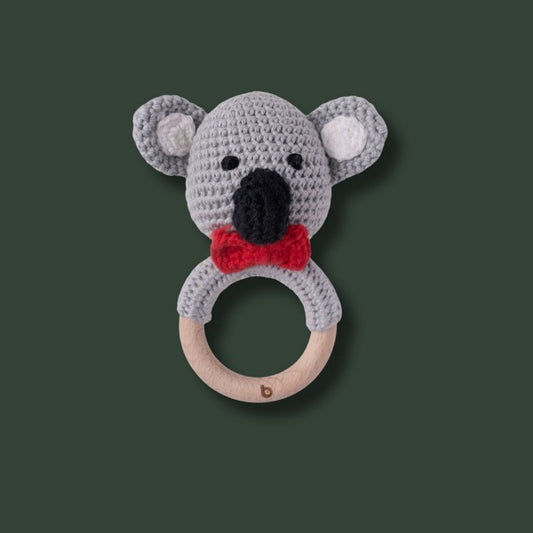 Bhupadh Koala Crochet Rattle – Handmade Baby Rattle Toy for Newborns | Natural Wooden Teether & Soft Cotton Crochet | Montessori Sensory Play | Baby Shower Gift for Boys & Girls (3+ Months)