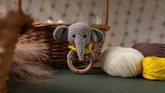Bhupadh Elephant Crochet Rattle – Handmade Baby Rattle Toy | Soft, Non-Toxic, Montessori Sensory Toy for Newborns & Infants | Ideal Baby Shower Gift, Safe Teething Relief (3+ Months)