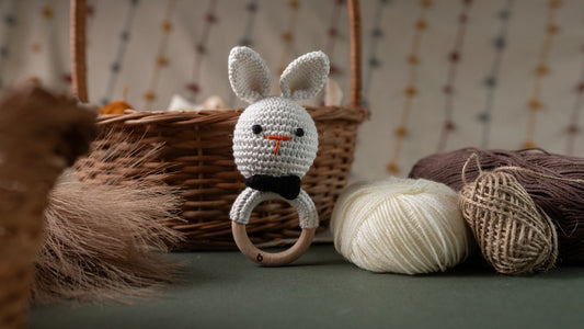 Bhupadh Rabbit Crochet Rattle – Soft Baby Rattle Toy | Handmade with Natural Materials | Montessori-Inspired Newborn Sensory Toy & Teether | Ideal Gift for Baby Showers & First Milestones (3+ Months)