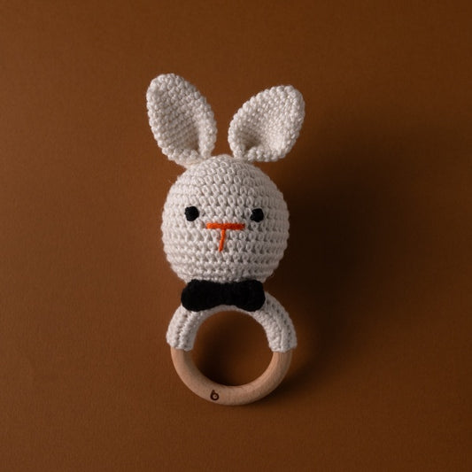 Bhupadh Rabbit Crochet Rattle – Soft Baby Rattle Toy | Handmade with Natural Materials | Montessori-Inspired Newborn Sensory Toy & Teether | Ideal Gift for Baby Showers & First Milestones (3+ Months)